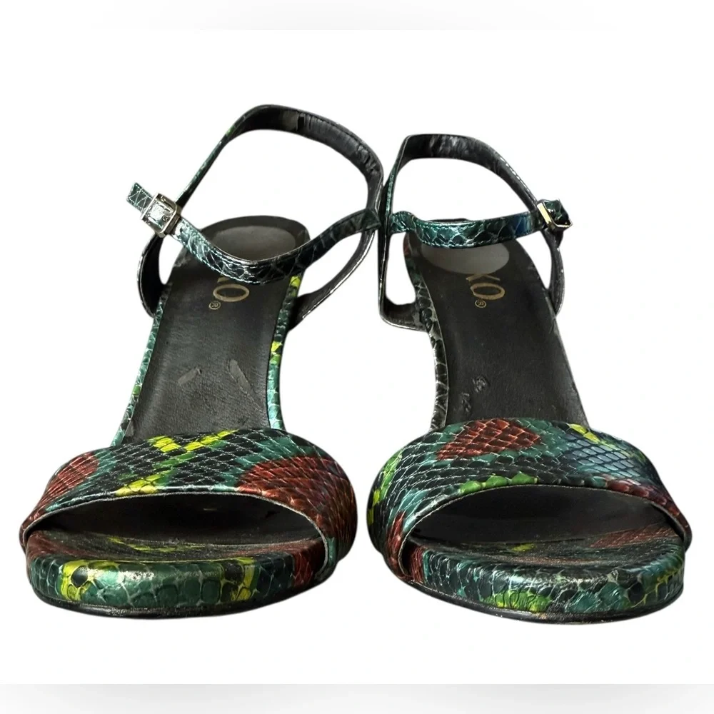 XOXO Colette Metallic Snakeskin Print Strappy Heeled Sandals- Size 7.5